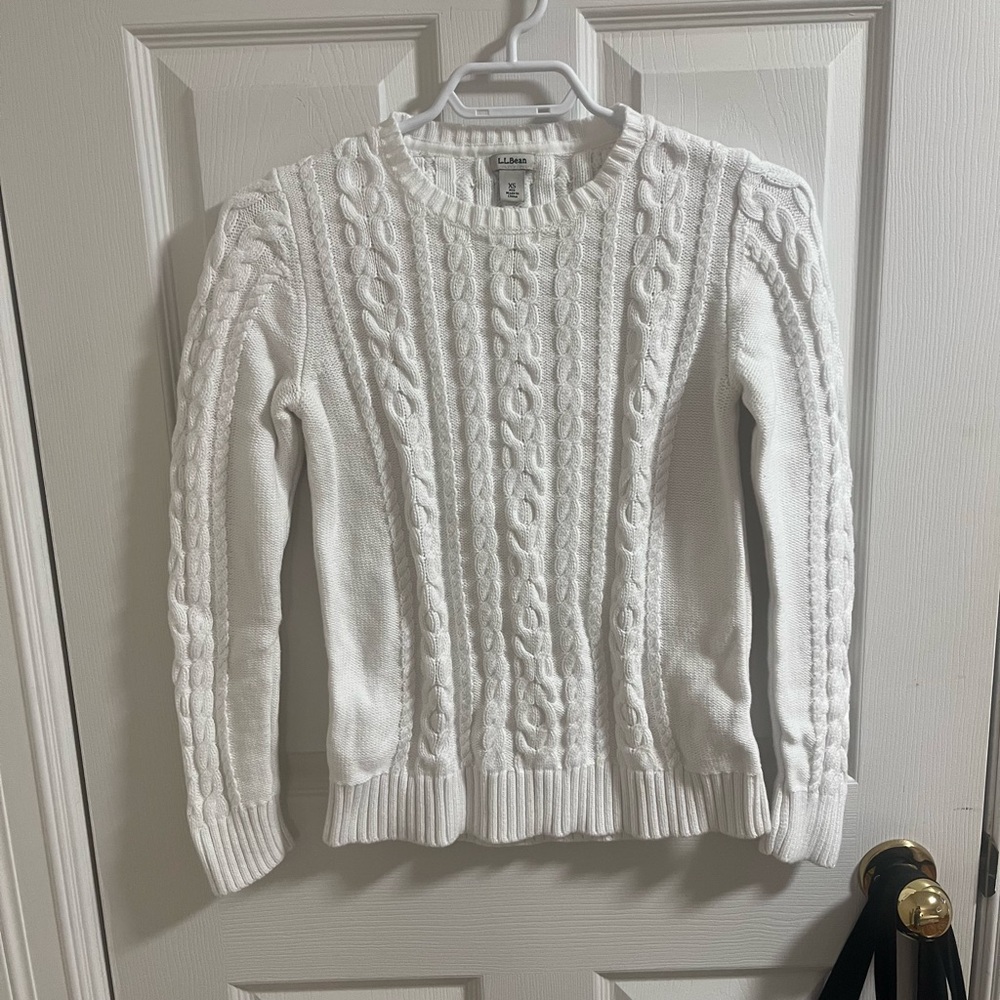 L.L. Bean White Cable Knit Sweater